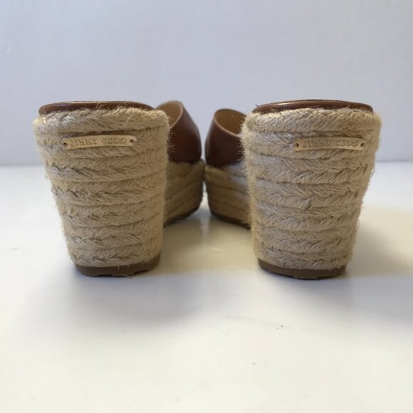 Jimmy Choo Dovina Wedge Sandals Womens 39 Brown Leather Open Toe Criss Cross - Picture 7 of 13